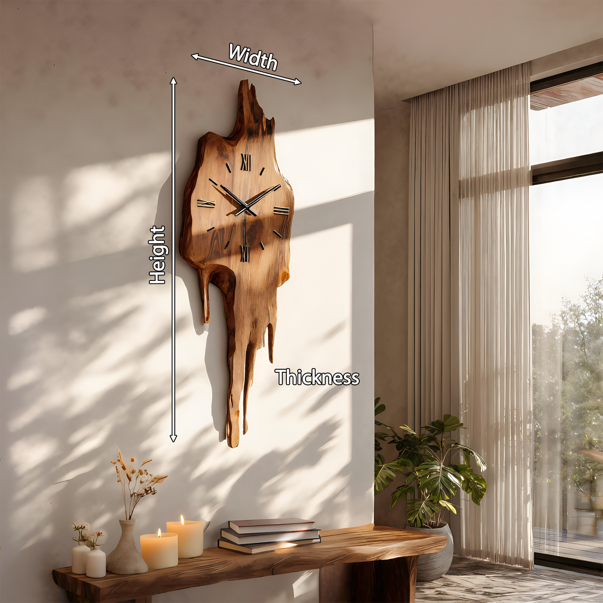 Artistic Wall Clock with Floating Edge, Handcrafted Solid Wood Abstract Hanging - view 8