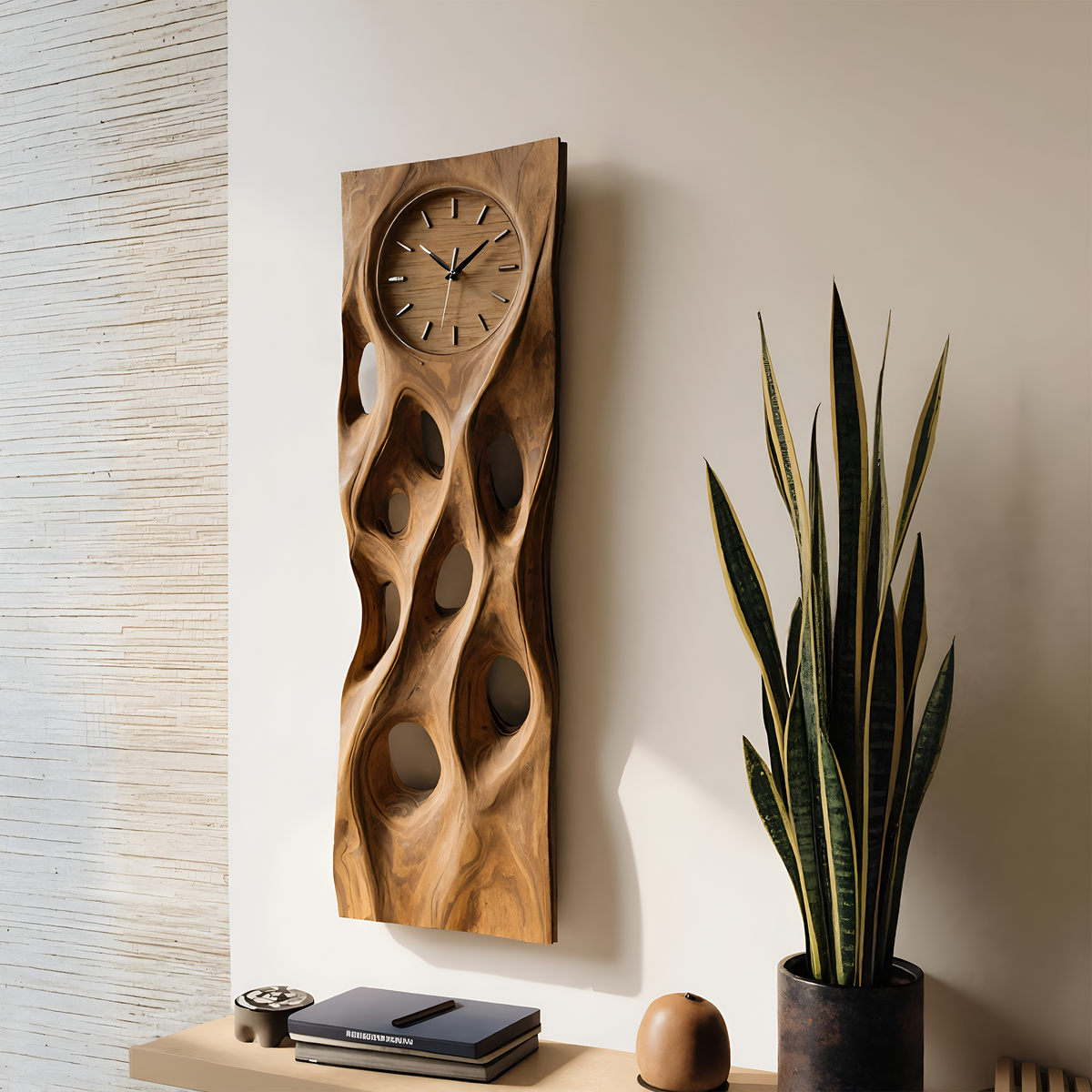Minimalist Wood Wall Clock, Modern Silent Round Wooden Clock for Living Room
