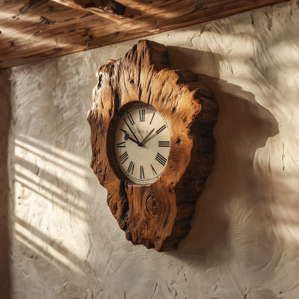 Rustic Organic Wood Wall Clock Home Interior or Hallway