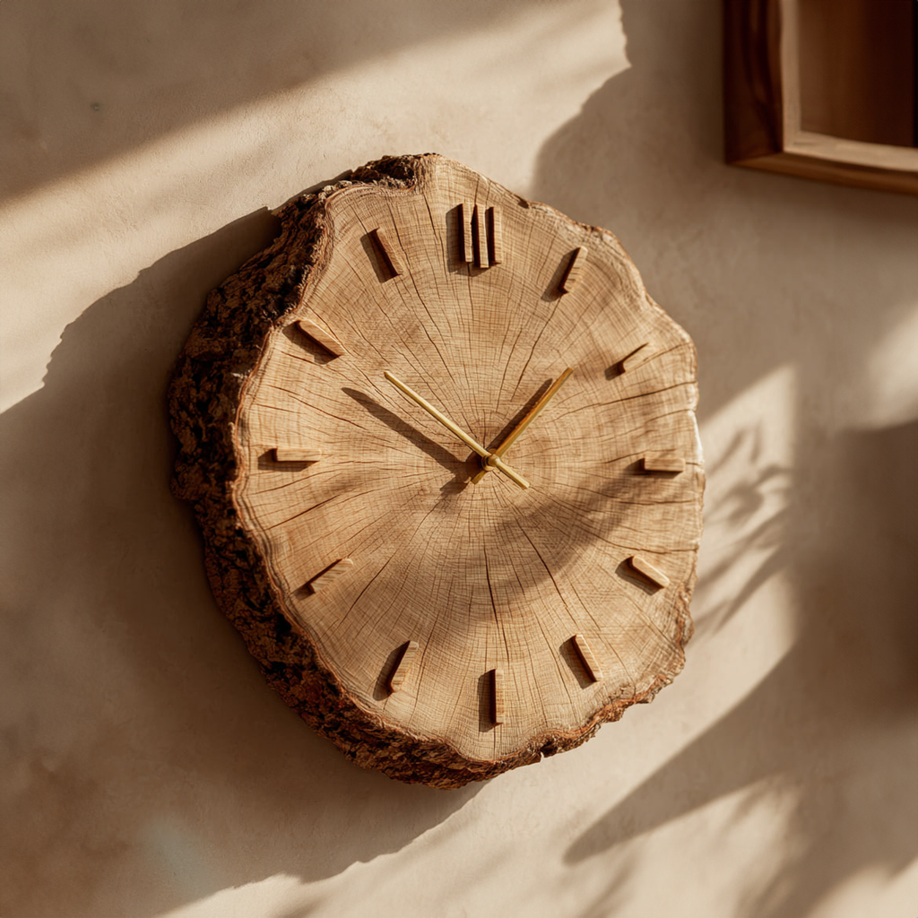 Rustic Natural Wood Grain Wall Clock, Handcrafted Round Tree Slice Clock - view 2