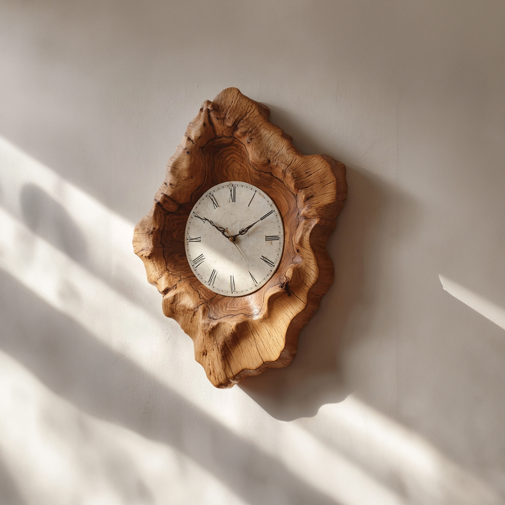 Rustic Organic Natural Wood Wall Clock Office or Study Room Decor