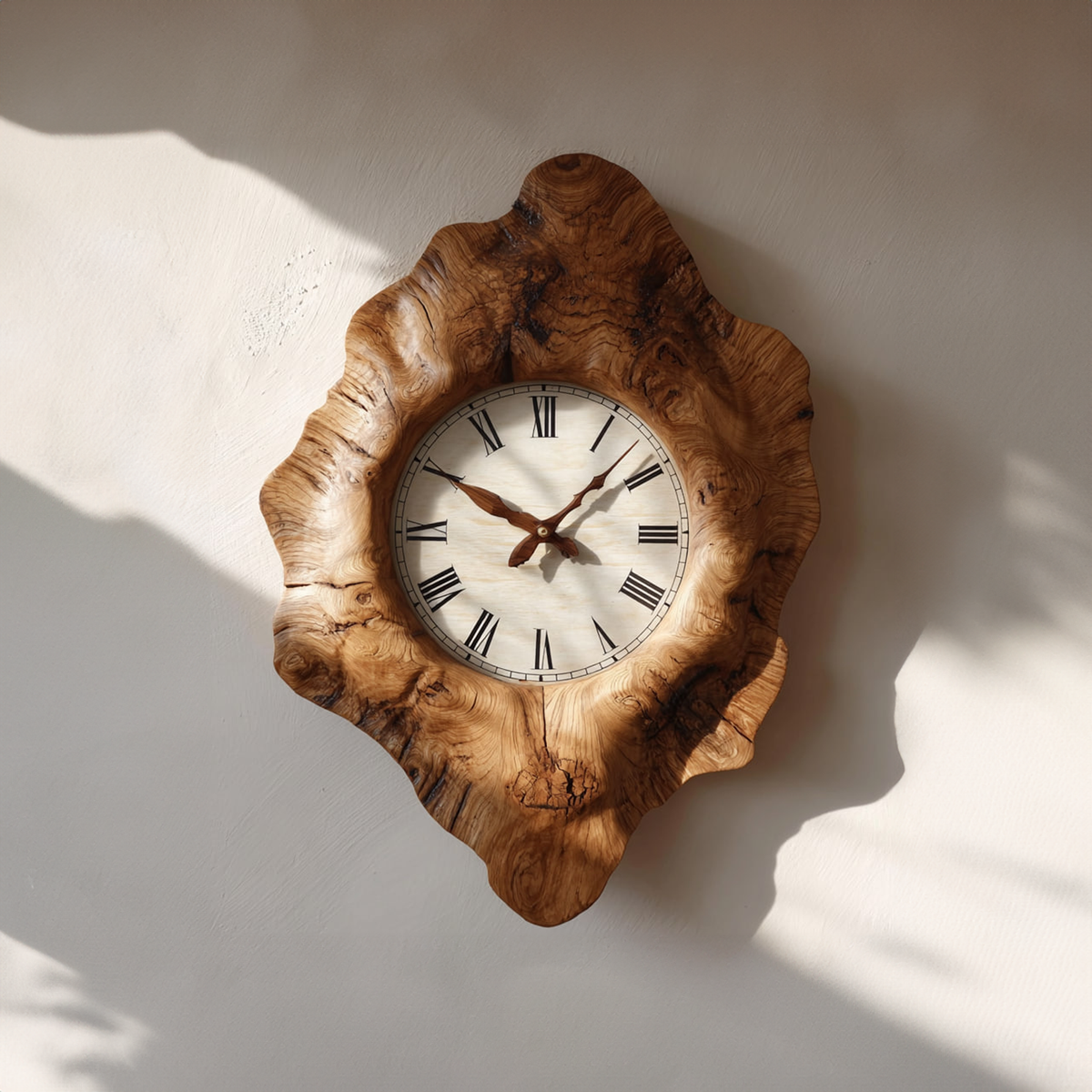 Rustic Organic Wooden Wall Clock, Handcrafted Tree Slice Large Silent Clock