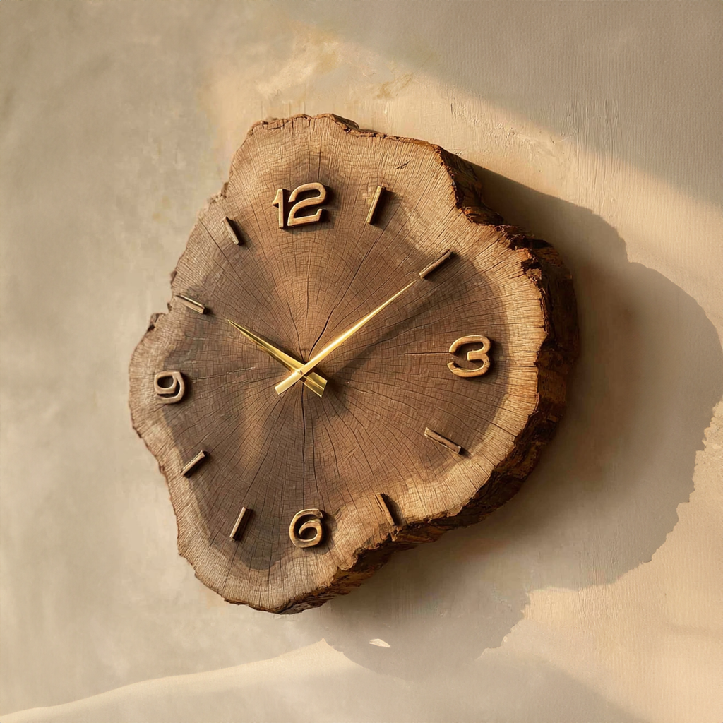 Rustic Natural Handcrafted Wood Wall Clock, Decorative Tree Slice Silent Clock - view 2