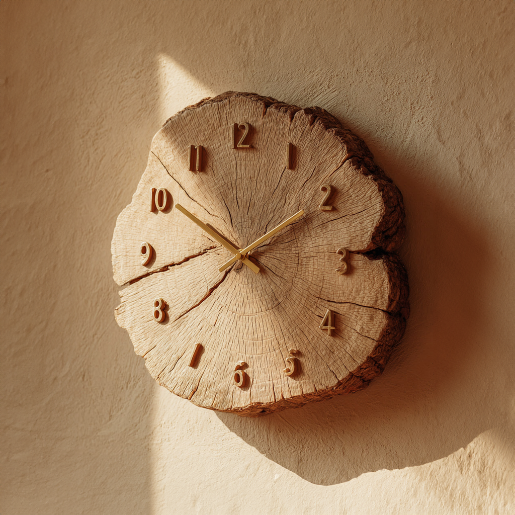 Rustic Solid Wood Slice Wall Clock, Unique Handcrafted Tree Branch Clock - view 2
