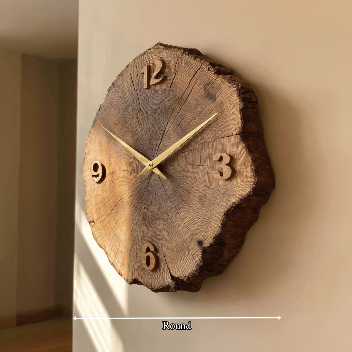 Rustic Tree Ring Wooden Wall Clock Hallway or Living Room - view 5