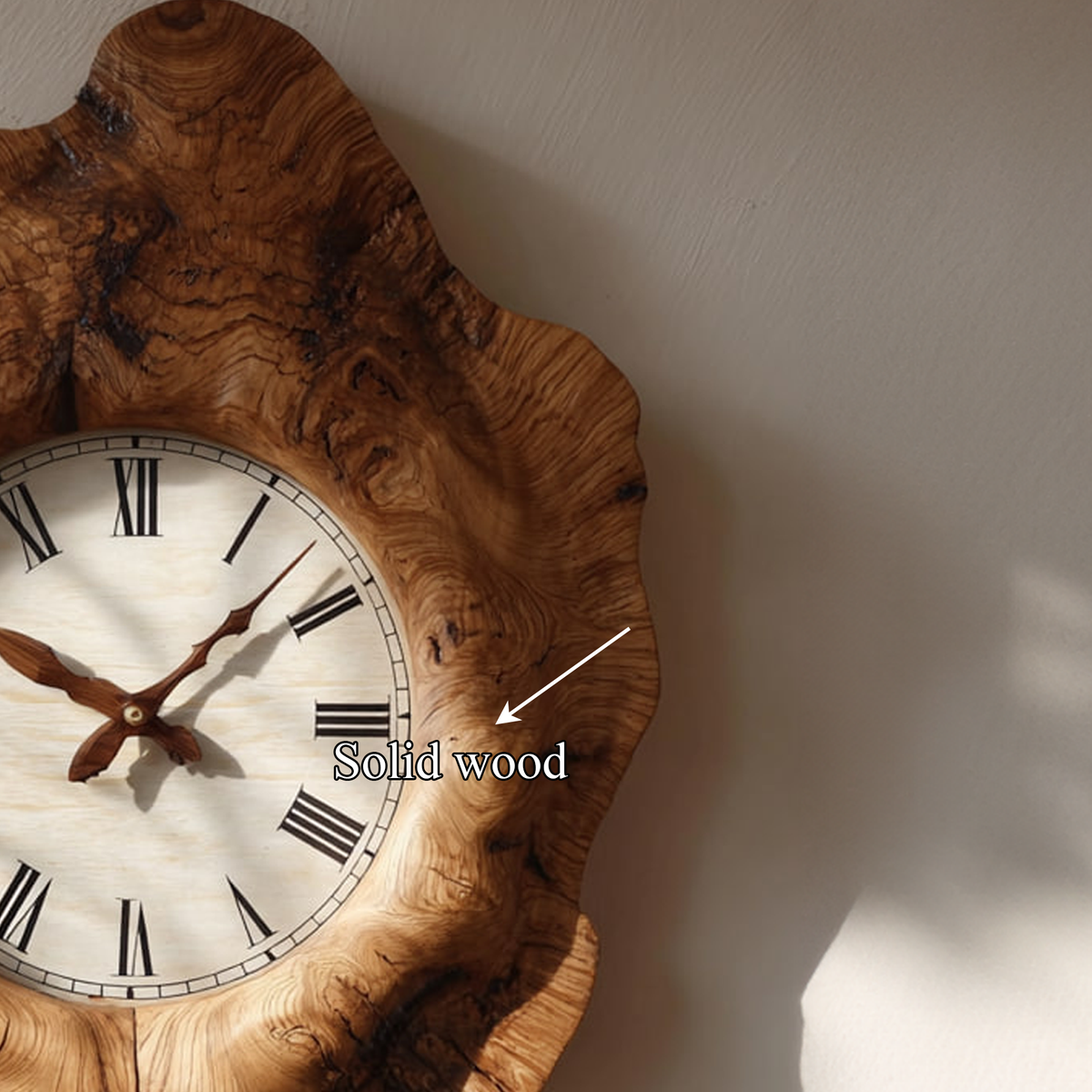 Rustic Organic Wooden Wall Clock, Handcrafted Tree Slice Large Silent Clock - view 5