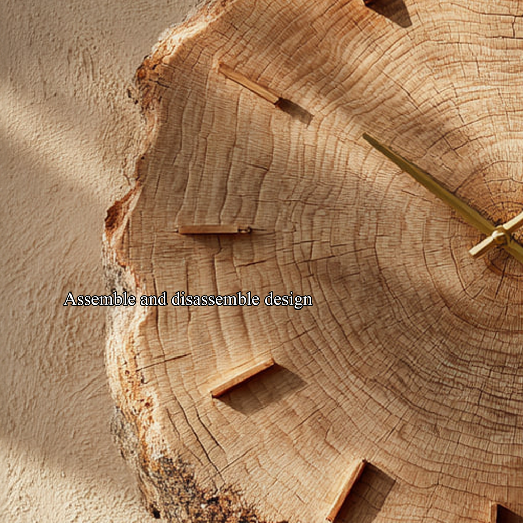 Rustic Round Wood Wall Clock, Handcrafted Live Edge Tree Slice Silent Wooden Clock - view 3