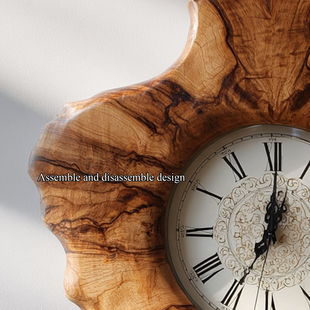 Rustic Organic Sculpted Wood Wall Clock, Handmade Abstract Tree Slice Clock - view 3