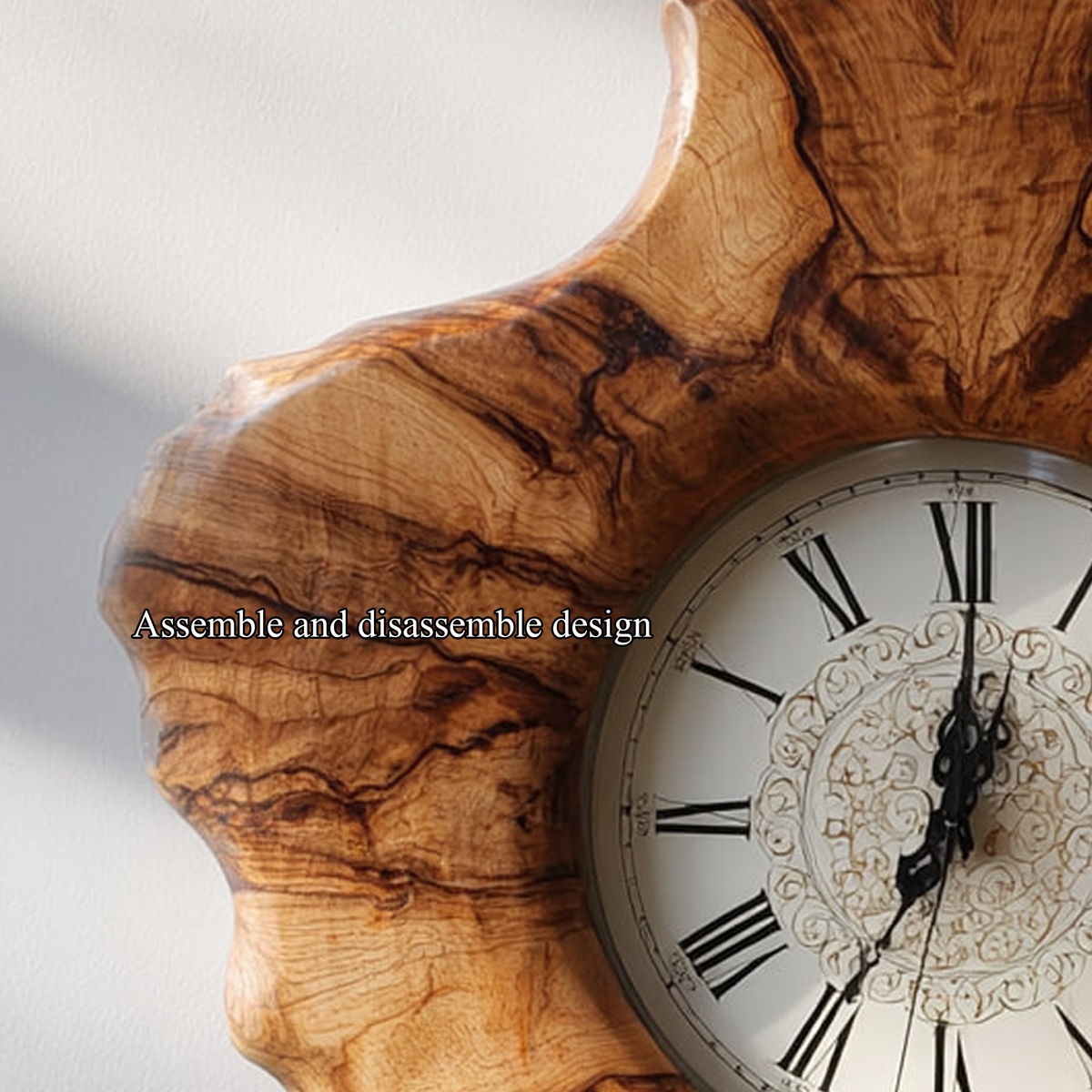 Rustic Organic Sculpted Wood Wall Clock, Handmade Abstract Tree Slice Clock - view 3