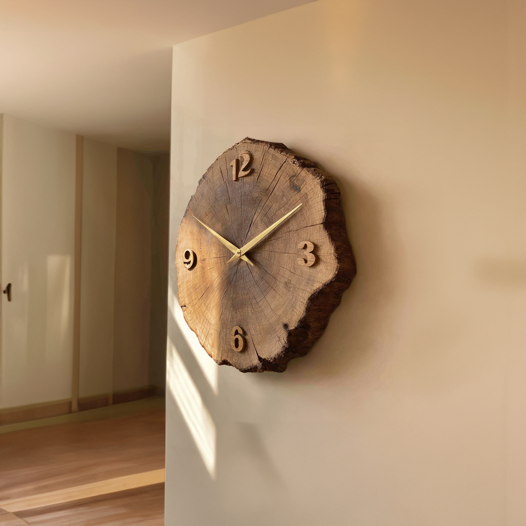 Rustic Tree Ring Wooden Wall Clock Hallway or Living Room