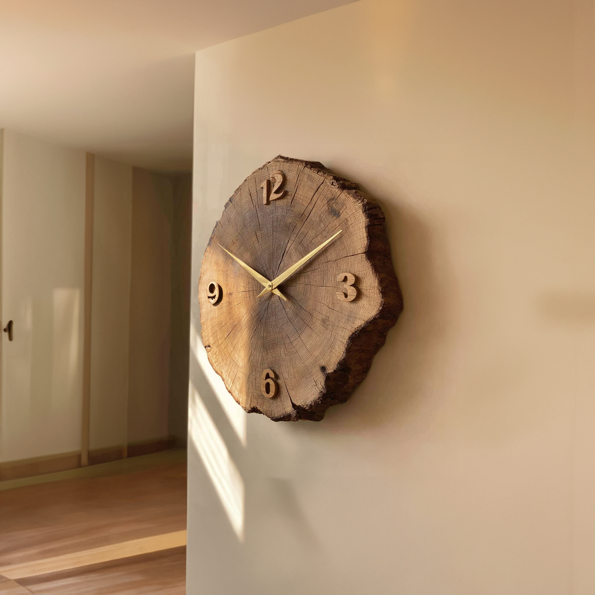 Rustic Tree Ring Wooden Wall Clock Hallway or Living Room