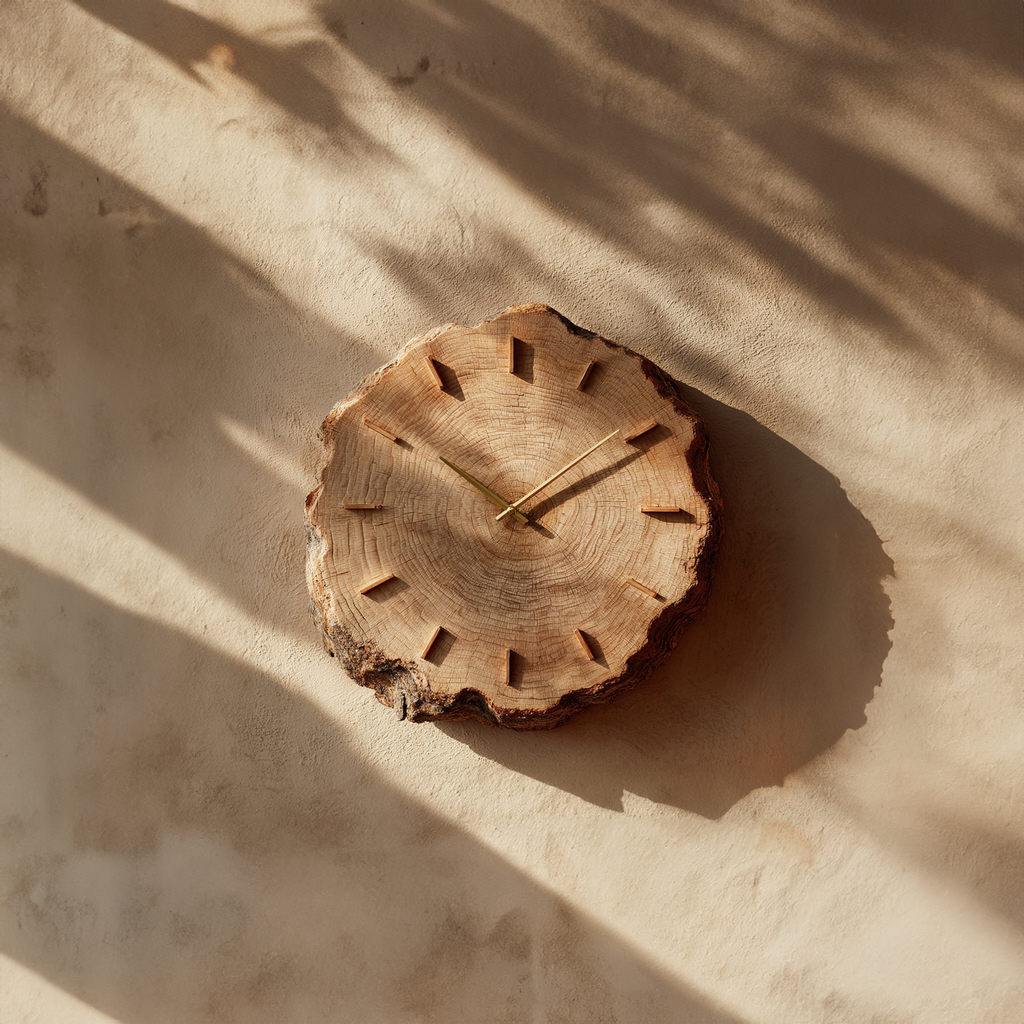 Rustic Round Wood Wall Clock, Handcrafted Live Edge Tree Slice Silent Wooden Clock