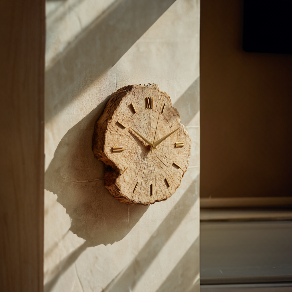 Rustic Organic Wood Wall Clock, Large Handcrafted Live Edge Tree Slice Silent Clock