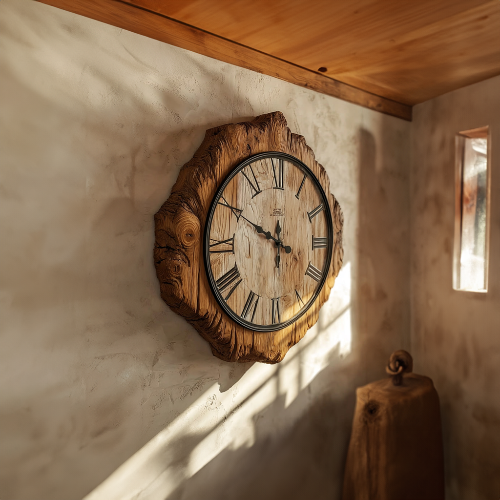 Rustic Live Edge Wood Wall Clock, Handmade Large Natural Tree Slice Wooden Clock
