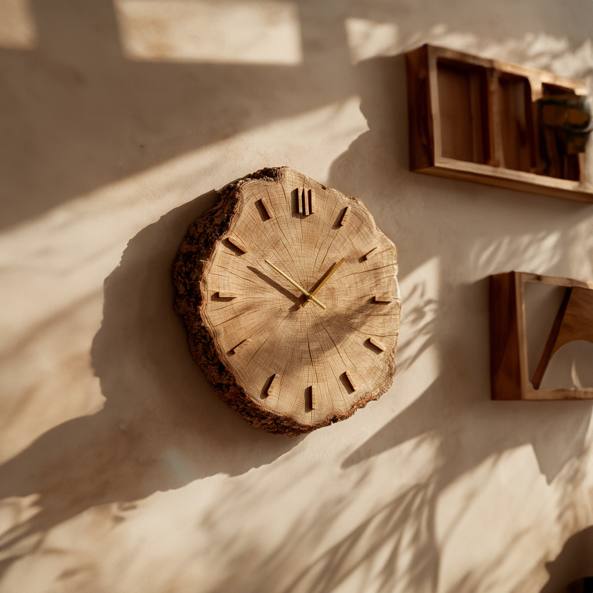 Rustic Natural Wood Grain Wall Clock, Handcrafted Round Tree Slice Clock
