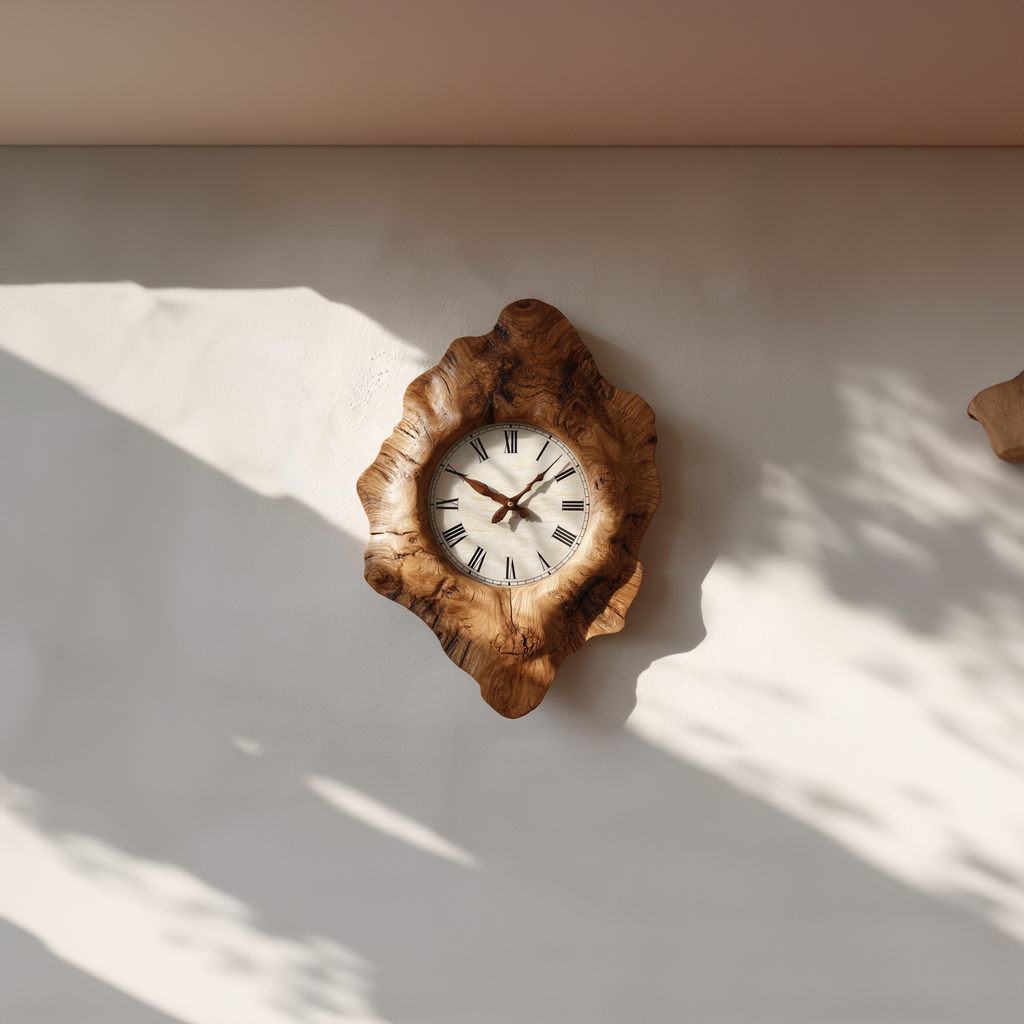 Rustic Organic Wooden Wall Clock, Handcrafted Tree Slice Large Silent Clock - view 2