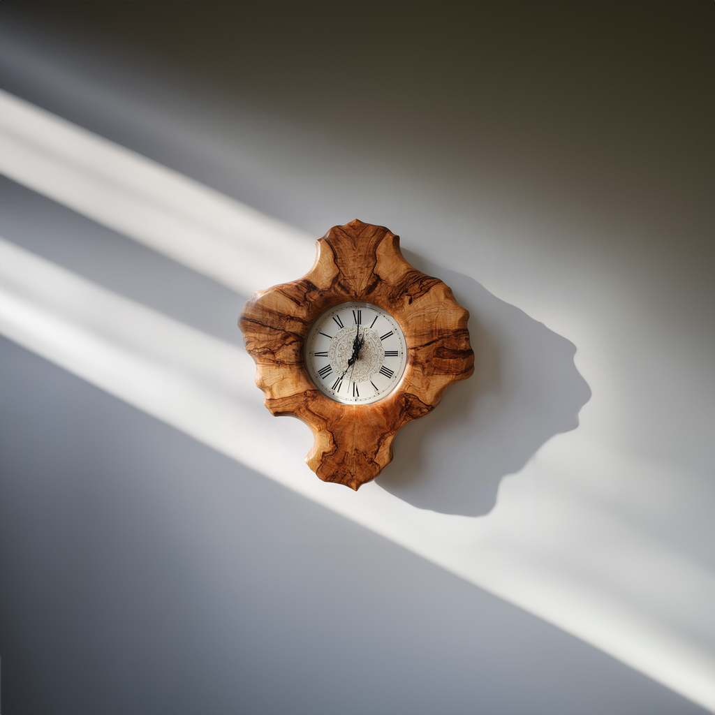 Rustic Organic Sculpted Wood Wall Clock, Handmade Abstract Tree Slice Clock - view 2