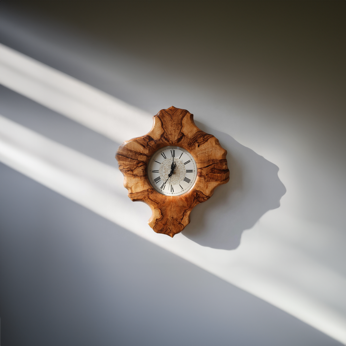 Rustic Organic Sculpted Wood Wall Clock, Handmade Abstract Tree Slice Clock - view 2