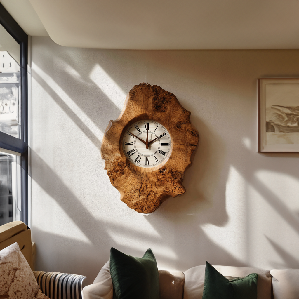 Handcrafted Organic Wood Wall Clock Kitchen or Dining Room