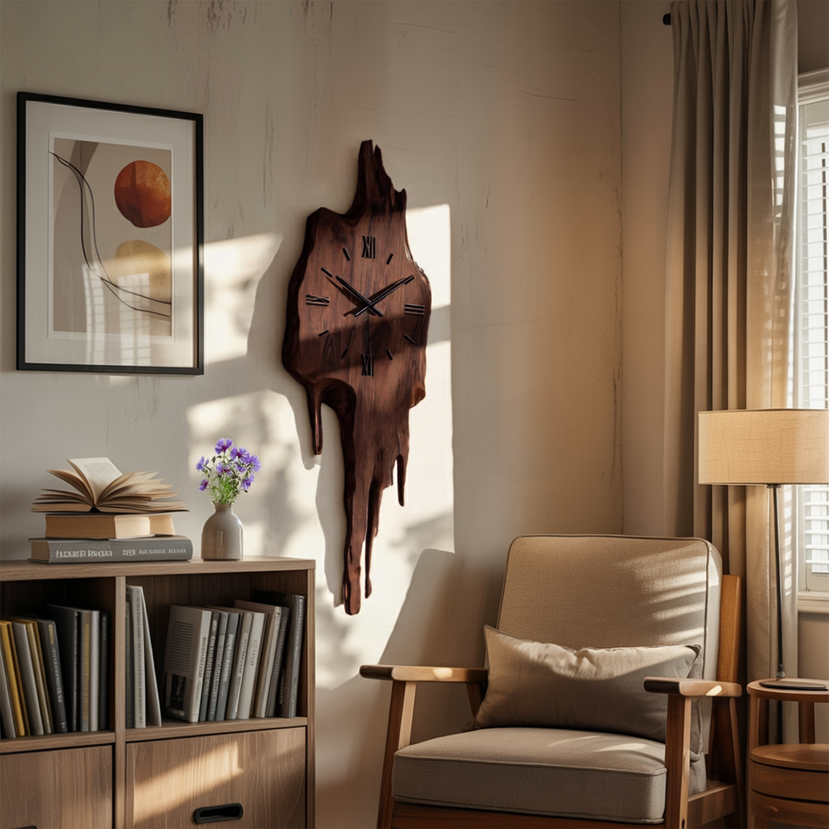 Artistic Wall Clock with Floating Edge, Handcrafted Solid Wood Abstract Hanging - view 7