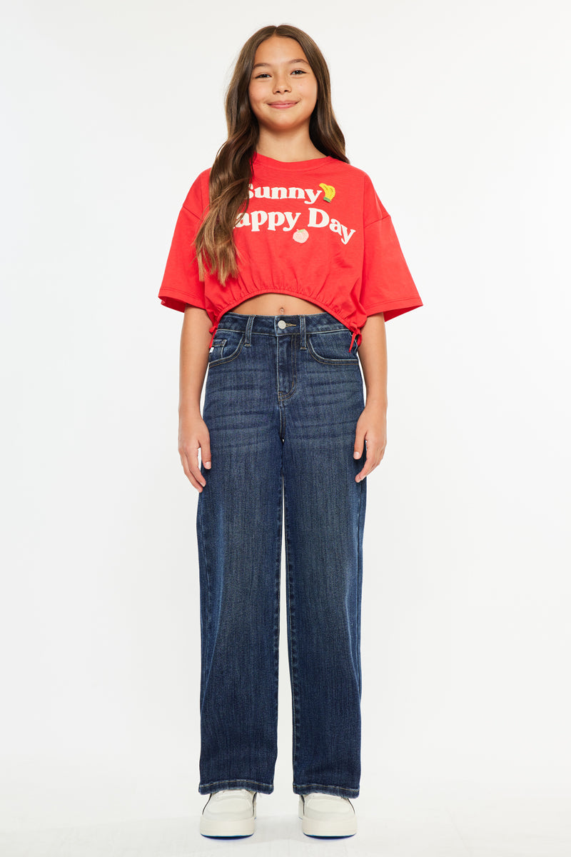 Girls' High Rise Wide Leg Jeans - Andy