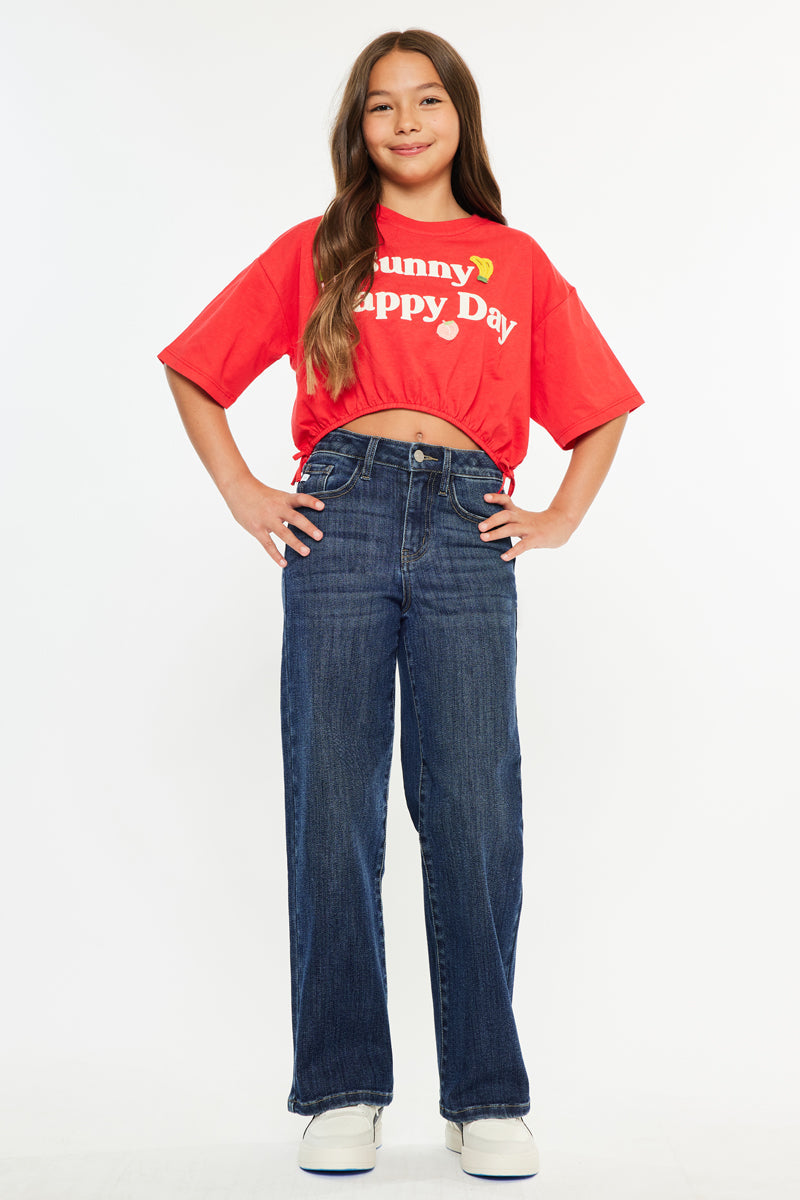 Girls' High Rise Wide Leg Jeans - Andy