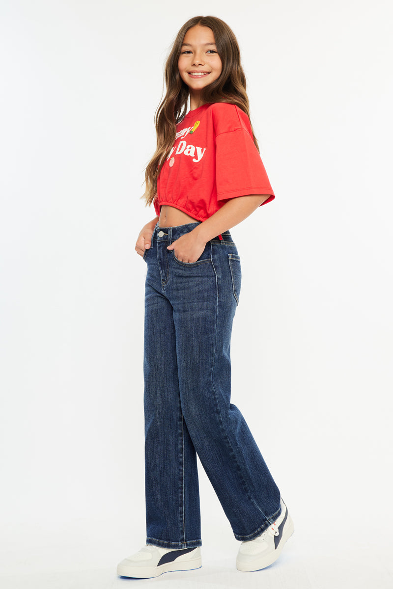 Girls' High Rise Wide Leg Jeans - Andy