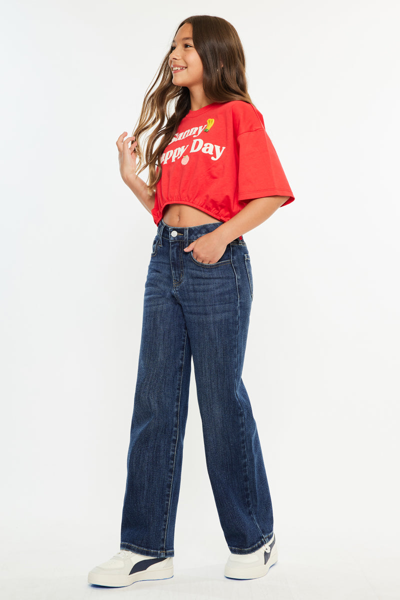 Girls' High Rise Wide Leg Jeans - Andy