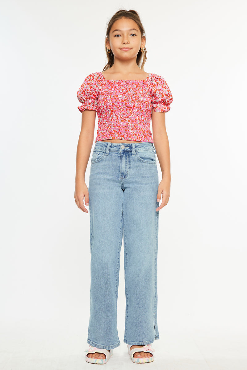 Girls' High Rise Wide Leg Jeans - Aurora