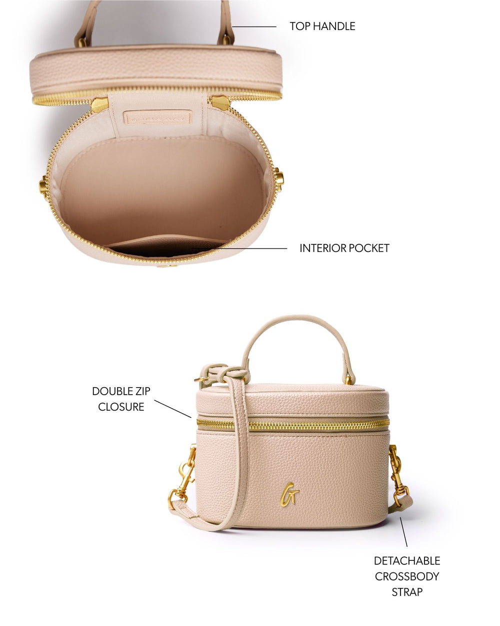 Mini Textured Vegan Leather Vanity Bag - Nude