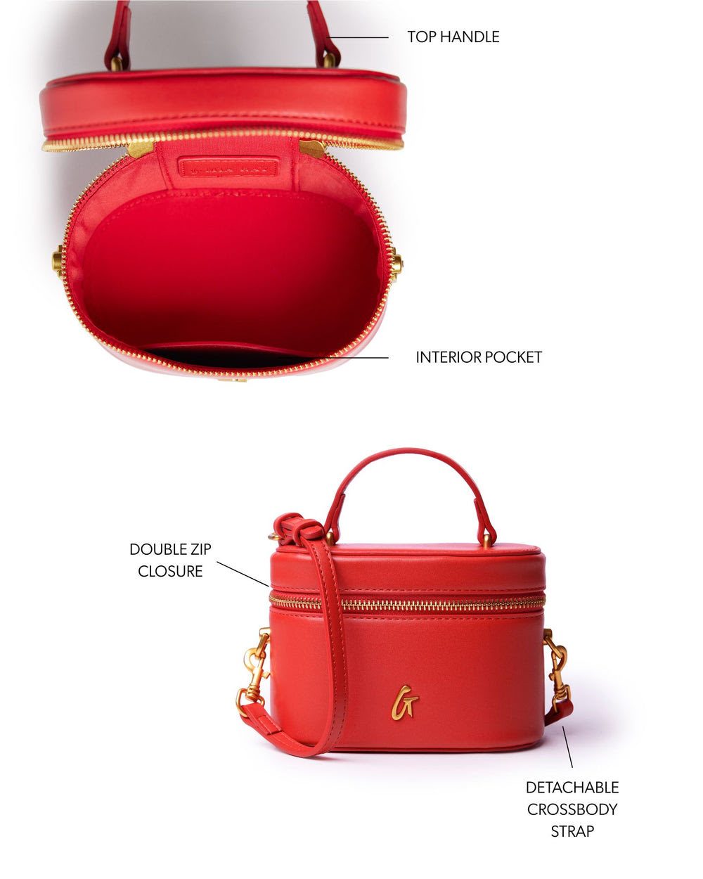 Mini Smooth Vegan Leather Vanity Bag - Red