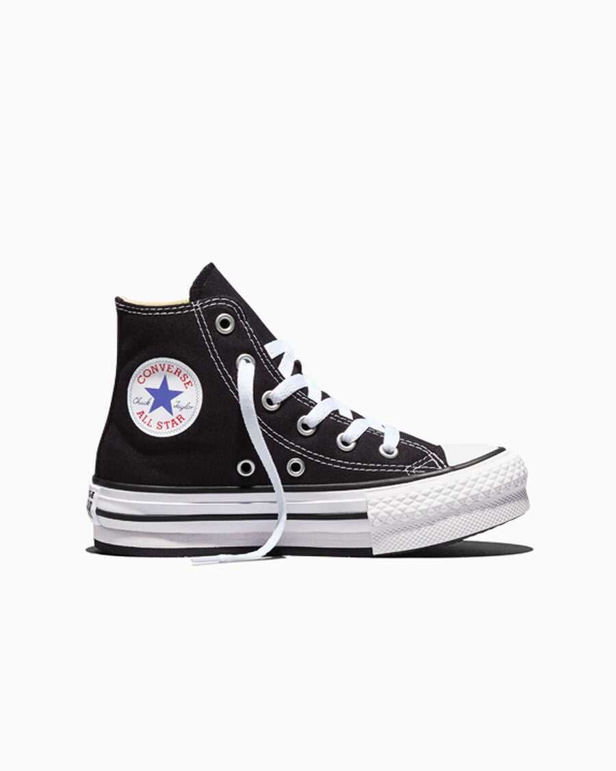 Kids Canvas Platform High Top Sneaker - Black - Black/White/Black