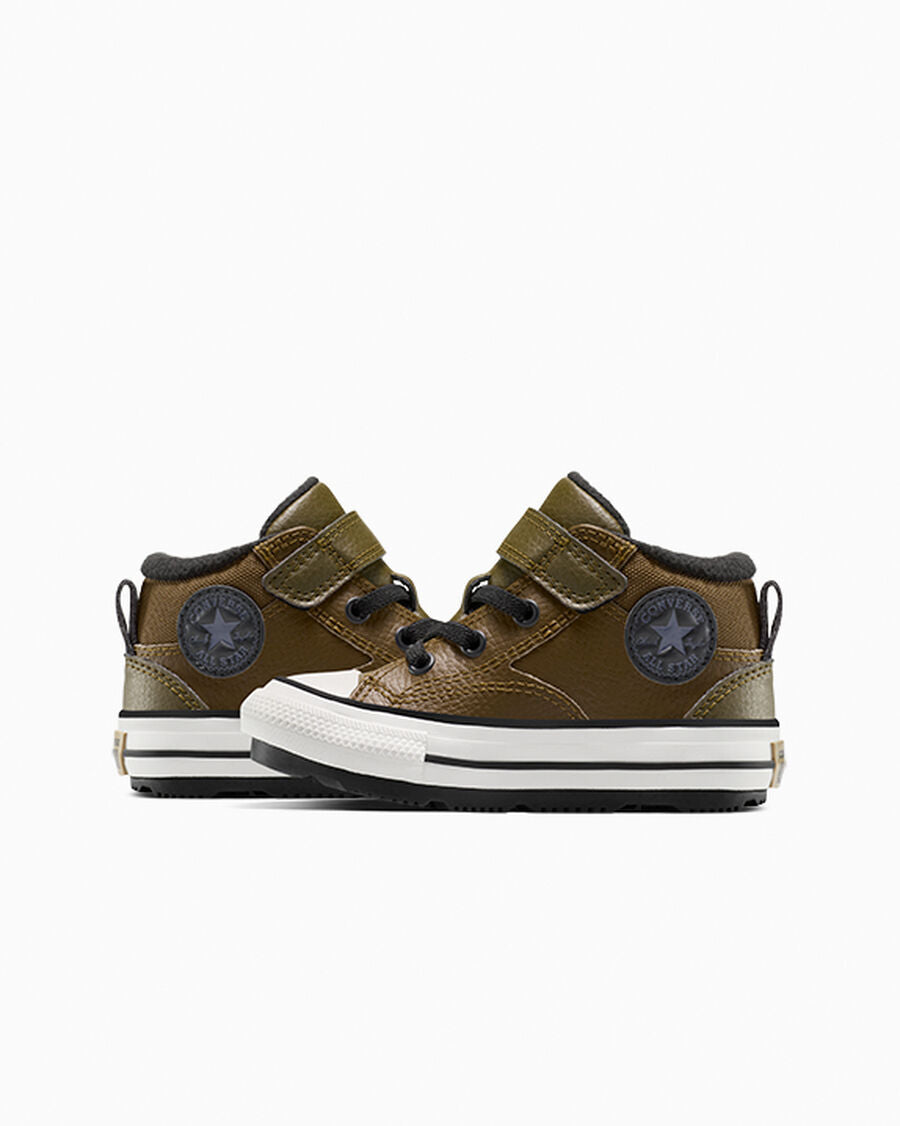 Toddler Leather Easy-On Mid Boot - Olive - Surplus Olive/Vintage White