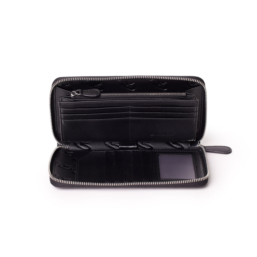 Large Vegan Leather Zip Wallet - Black