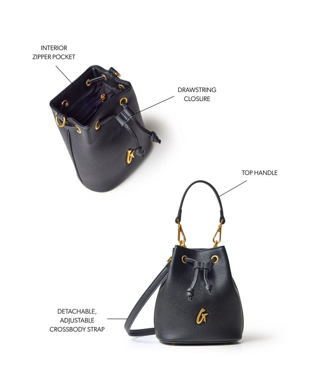 Mini Vegan Leather Bucket Bag - Black