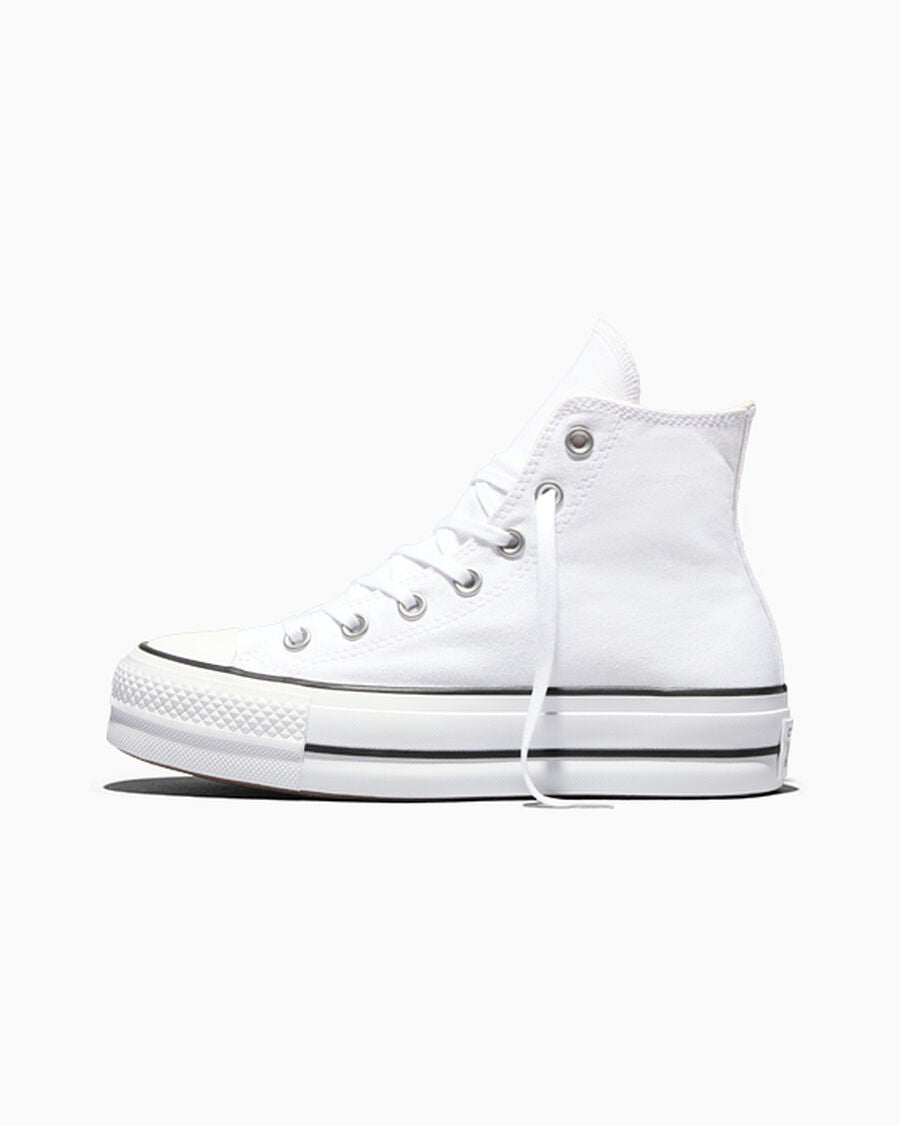 Canvas Platform High-Top Sneaker - White/Black/White