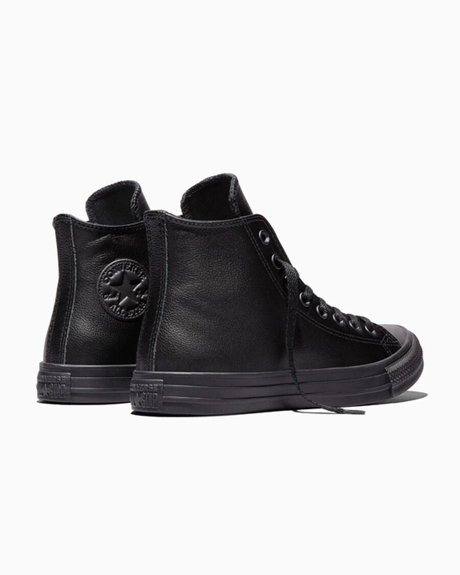 Leather High Top Sneaker - Black - Black Mono