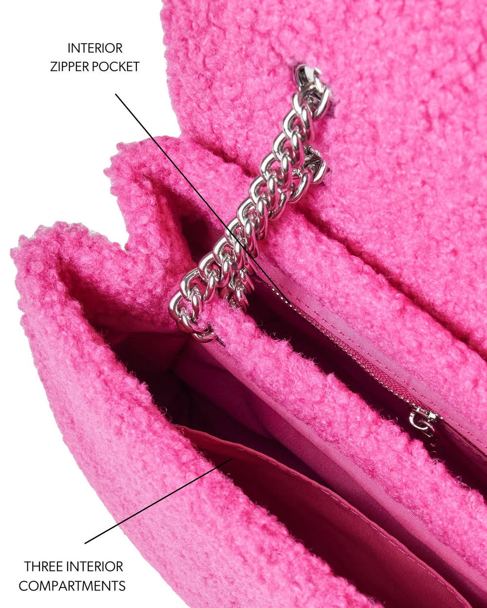 Medium Sherpa Flap Crossbody Bag - Hot Pink