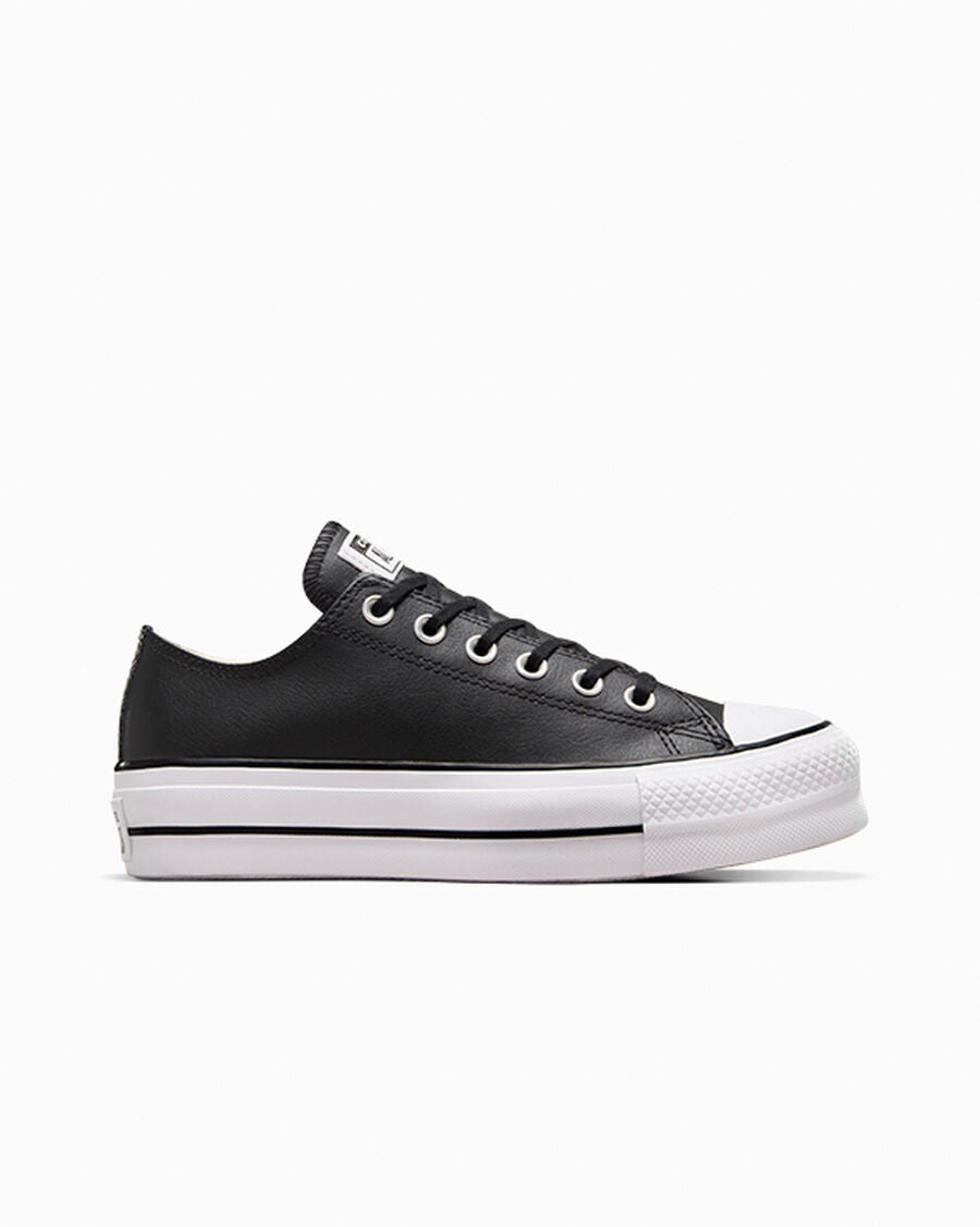 Leather Platform Low Top Sneaker - Black - Black/Black/White