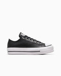 Leather Platform Low Top Sneaker - Black - Black/Black/White