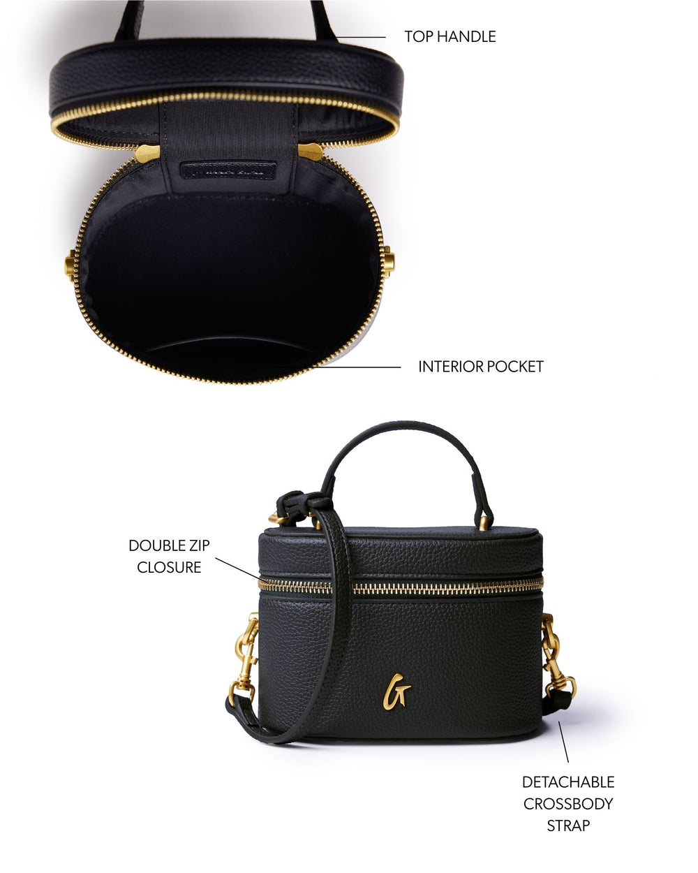Mini Textured Vegan Leather Vanity Bag - Black