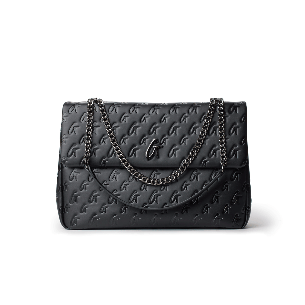 Large Vegan Leather Flap Laptop Bag - Black