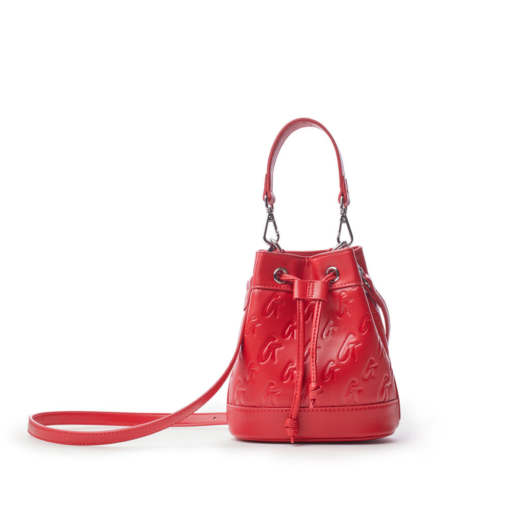 Mini Vegan Leather Bucket Bag - Red