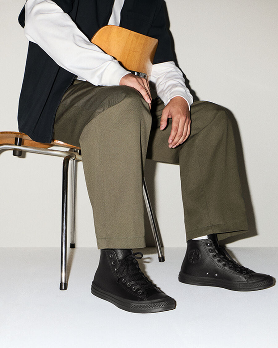 Leather High Top Sneaker - Black - Black Mono