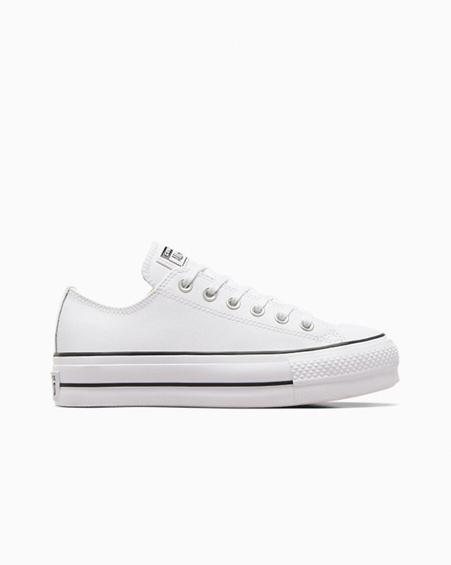 Leather Platform Low Top Sneaker - Black - White/Black/White