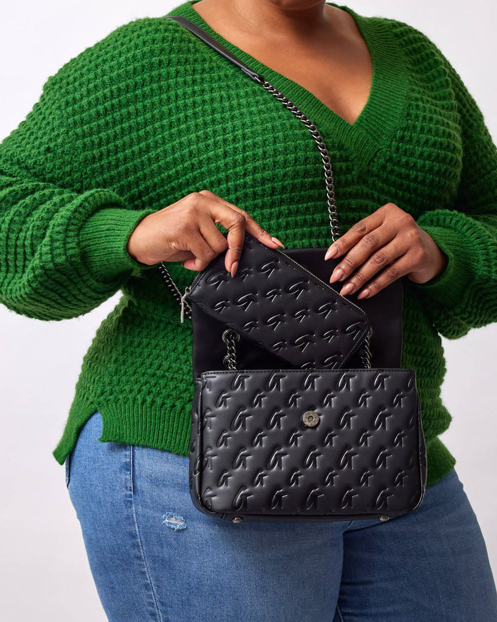 Medium Vegan Leather Flap Shoulder Bag - Black