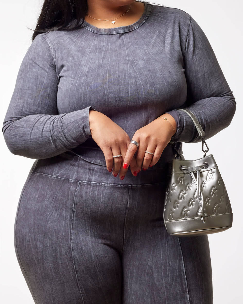 Mini Vegan Leather Bucket Bag - Platinum