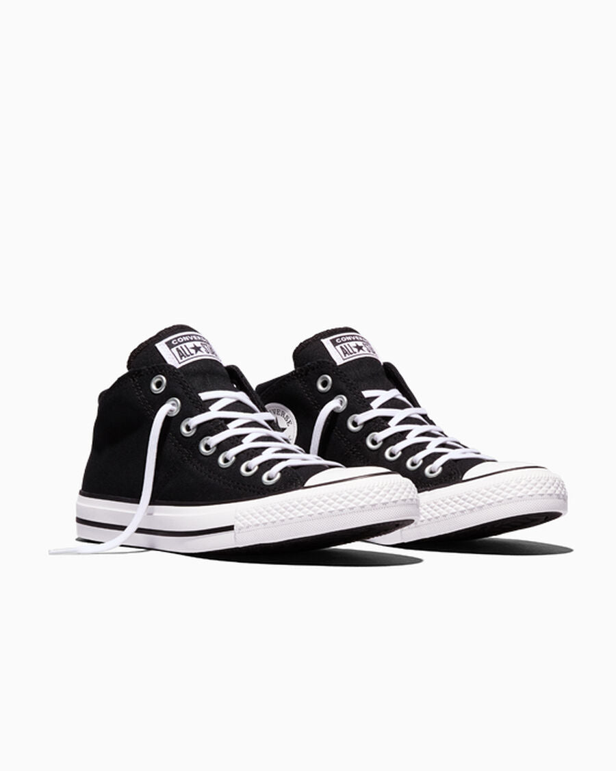 Canvas Mid Top Sneaker - Black/Black/White