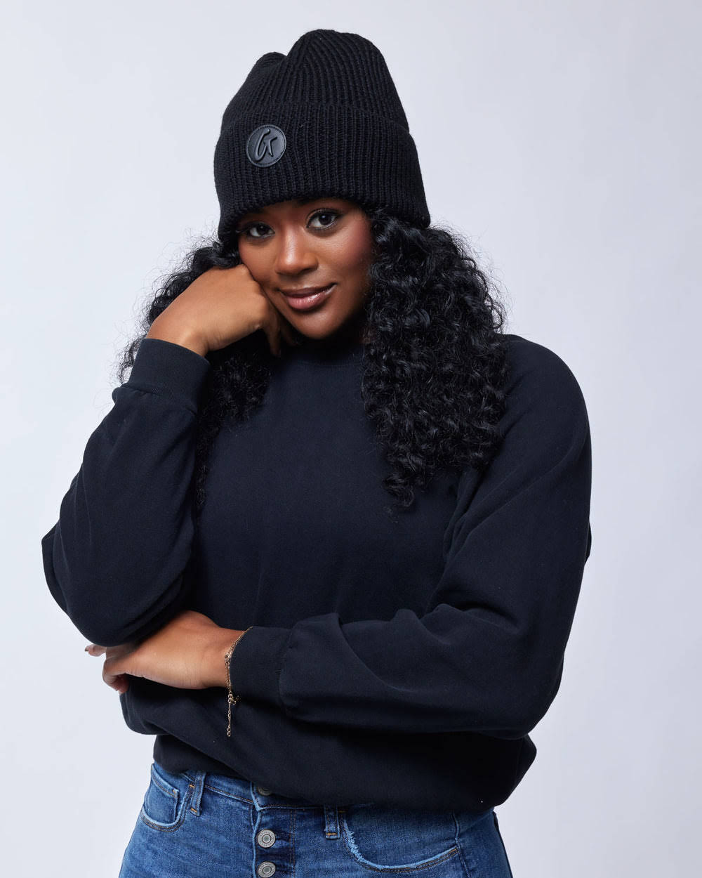 Wool Blend Satin-Lined Beanie - Black