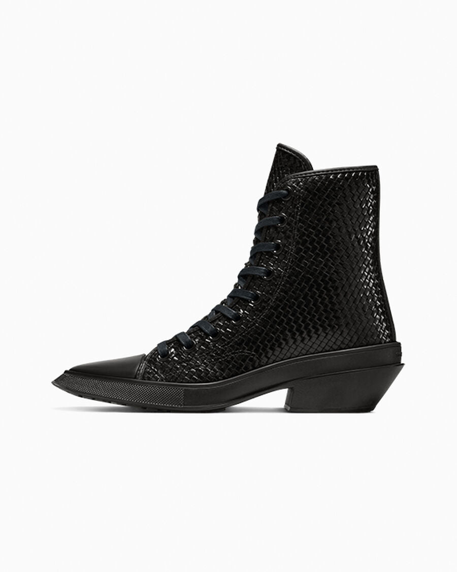 Women's Woven Leather Pointed Heel - Black - Black/Egret/Black